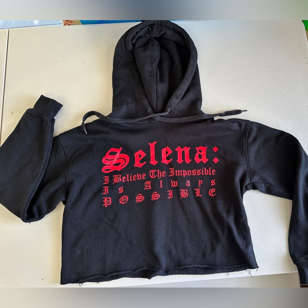 Selena merch cropped black hoodie